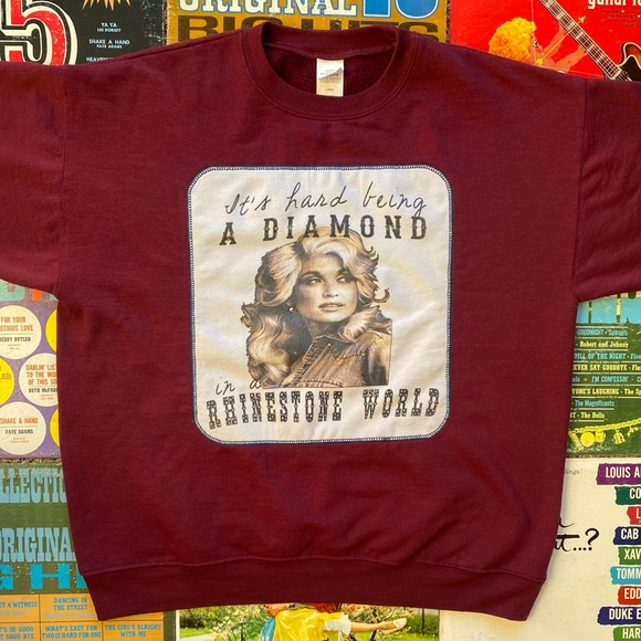 GardenVintage Tops - Custom Upcycled One Of A Kind Dolly Parton Embroidered Rhinestone Sweatshirt